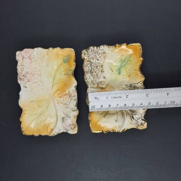 Porcelain Jewelry Trinket Box Gold Gilded with Matching Trays Bird Flower Leaves - Picture 13 of 16